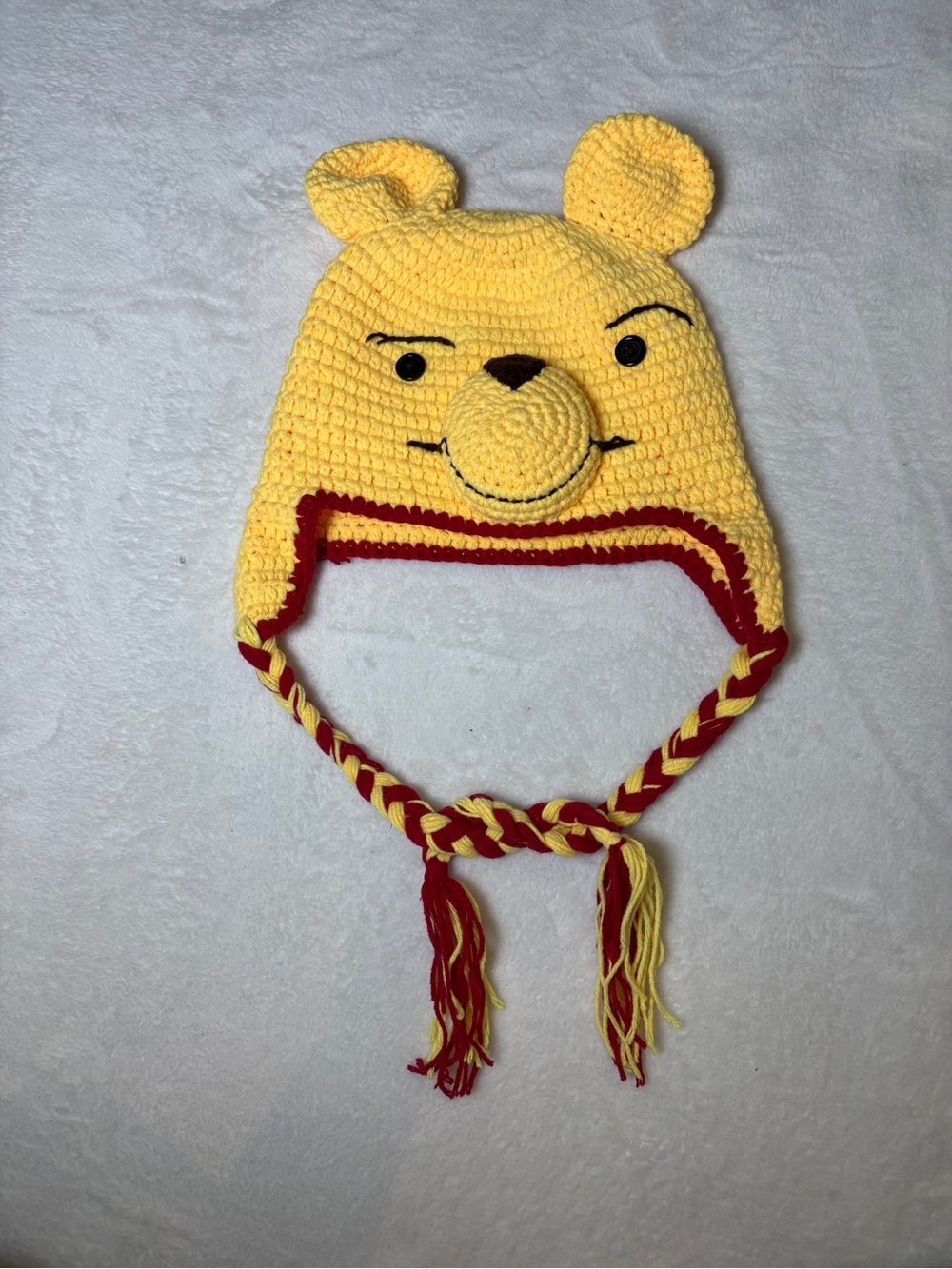 Yellow Cartoon Bear Earflap Hat for Kids - Hand Crocheted